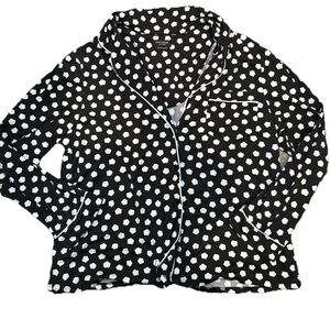 Kate Spade Black Clouds Soft Button Up Pajama Front Pocket Stretch Top Women XL